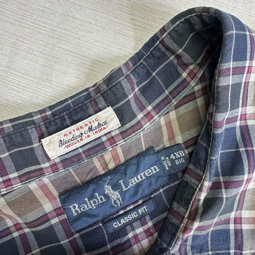 Polo Ralph Lauren Button Shirt Bleeding Indian Madras Men 4XB Big Long Sleeve